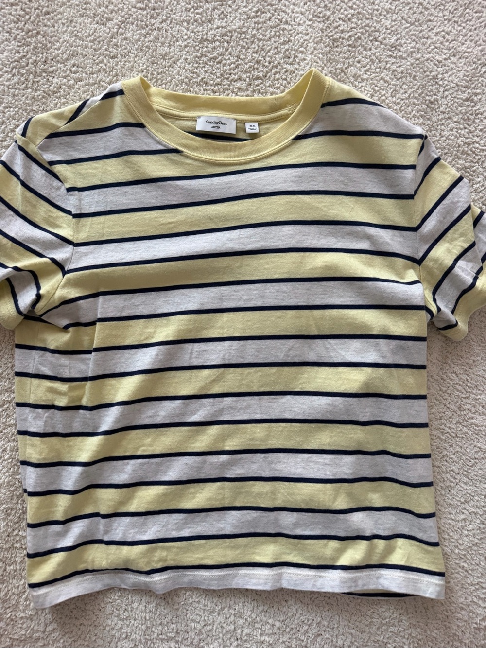 Sunday Best Yellow, White & Navy Striped Short Sleeve Tee